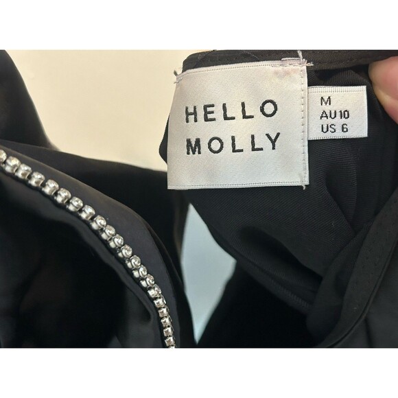 HELLO MOLLY Satin Bow Maxi Dress ‘All the Likes’ Black Size M Wedding Rhinestone - Picture 6 of 14